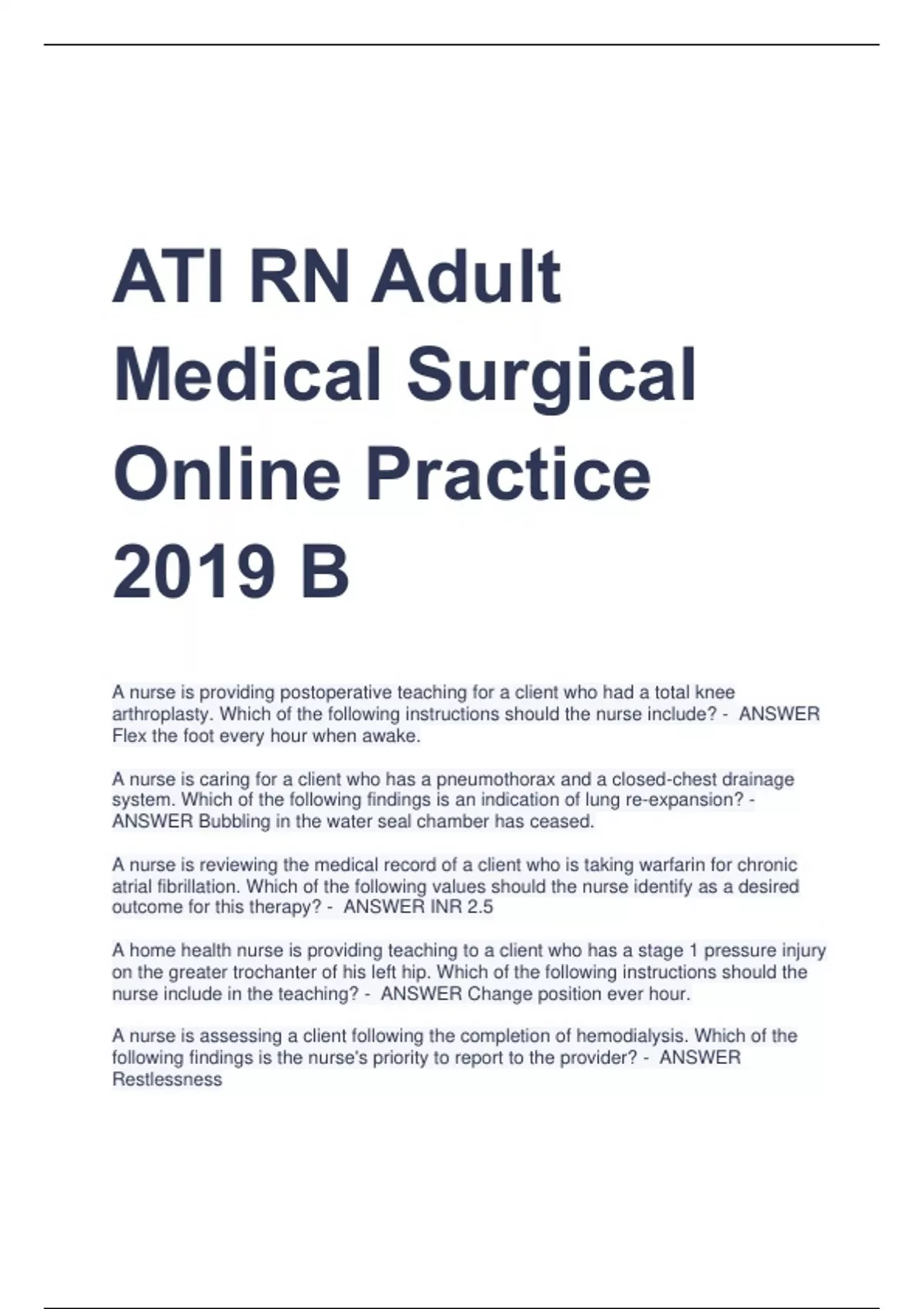 ATI RN Adult Medical Surgical Online Practice 2019 B ATI Stuvia US