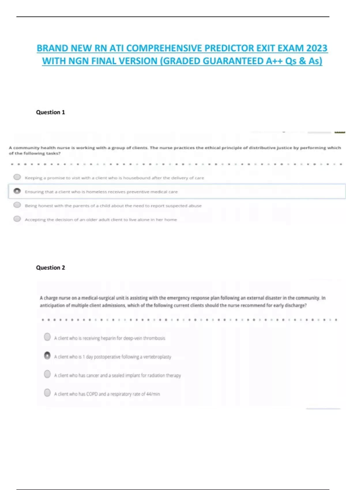 BRAND NEW RN ATI COMPREHENSIVE PREDICTOR EXIT EXAM 2023 WITH NGN FINAL ...