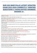 NUR 620 MARYVILLE LATEST UPDATED EXAM 2023-2024 CORRECTLY VERIFIED QUESTIONS & HIGHLIGHTED ANSWERS  GRADED A+.