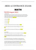 HESI A2 ENTRANCE EXAMMATH TESTED August 2022