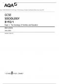 AQA GCSE SOCIOLOGY 8192/1 Paper 1 The Sociology of Families and Education Mark scheme June 2023