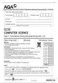 AQA GCSE COMPUTER SCIENCE Paper 1 Computational thinking and programming skills – C# QP 2023 