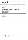 AQA GCSE COMBINED SCIENCE: TRILOGY 8464/B/1H Biology Paper 1H Mark scheme June 2023