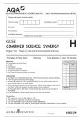 AQA GCSE COMBINED SCIENCE: SYNERGY Higher Tier  Please write clearly in block capitals.  Centre number  Surname  Forename(s)  Paper 2 Life and Environmental Sciences QP 2023