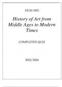 HUM 1002 HITORY OF ART FROM MIDDLE AGES TO MODERN TIMES COMPLETED QUIZ 2023.