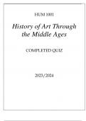 HUM 1001 HITORY OF ART THROUGH THE MIDDLE AGES COMPLETED QUIZ 2023.