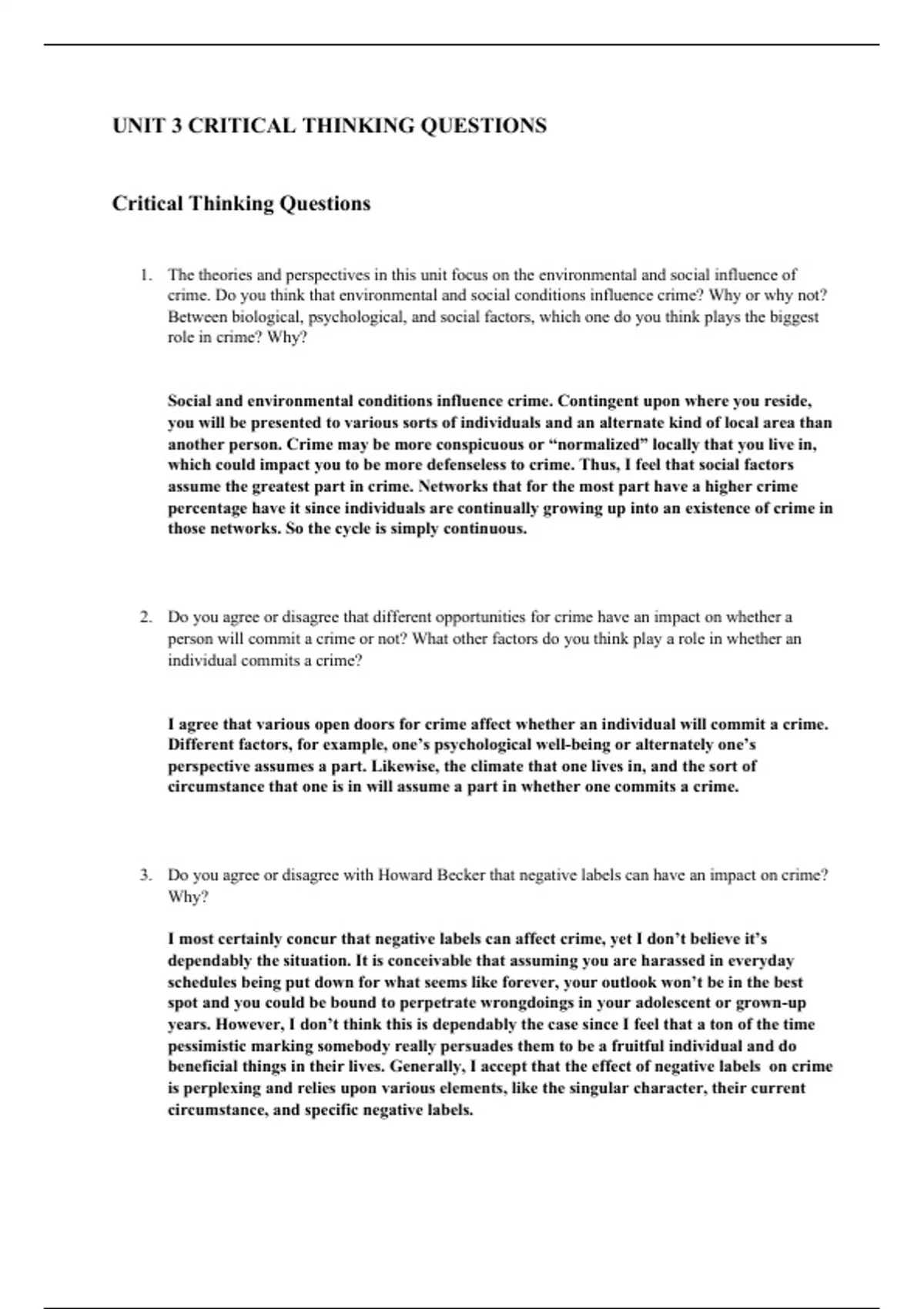 unit 3 critical thinking questions criminology