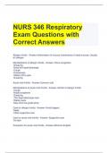 NURS 346 Respiratory Exam Questions with Correct Answers