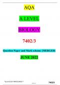 AQA A LEVEL BIOLOGY 7402/3 Question Paper and Mark scheme {MERGED} Guaranteed Success