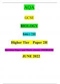 AQA GCSE BIOLOGY 8461/1H Higher Tier Paper 1H Question Paper and Mark scheme  MERGED| LATEST UPDATE |Guaranteed Success