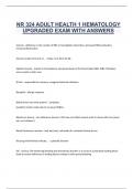 NR 324 ADULT HEALTH 1 HEMATOLOGY  UPGRADED EXAM WITH ANSWERS