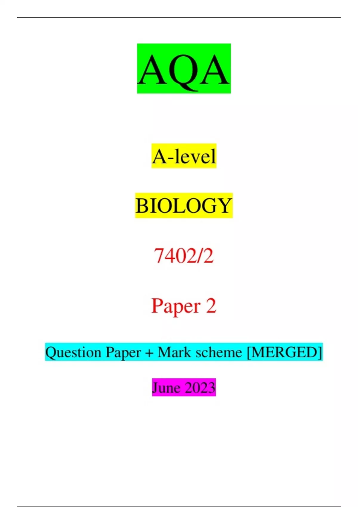 AQA A-level BIOLOGY 7402/2 Paper 2 Question Paper + Mark Scheme [MERGED ...