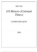HIS 1101 US HISTORY ( COLONIAL TIMES) COMPLETED QUIZ 2024.