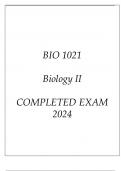 BIO 1021 BIOLOGY II COMPLETED EXAM 2024.