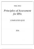 NSG 3012 PRINCIPLES OF ASSESSMENT FOR RNs COMPLETED QUIZ 2024.