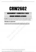 CRW2602 ASSIGNMENT 1 SEMESTER 2 2020 UNIQUE NUMBER:626009