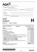 AQA GCSE GERMAN Higher Tier Paper 3 Reading QP 2023 ACTUAL PAPER