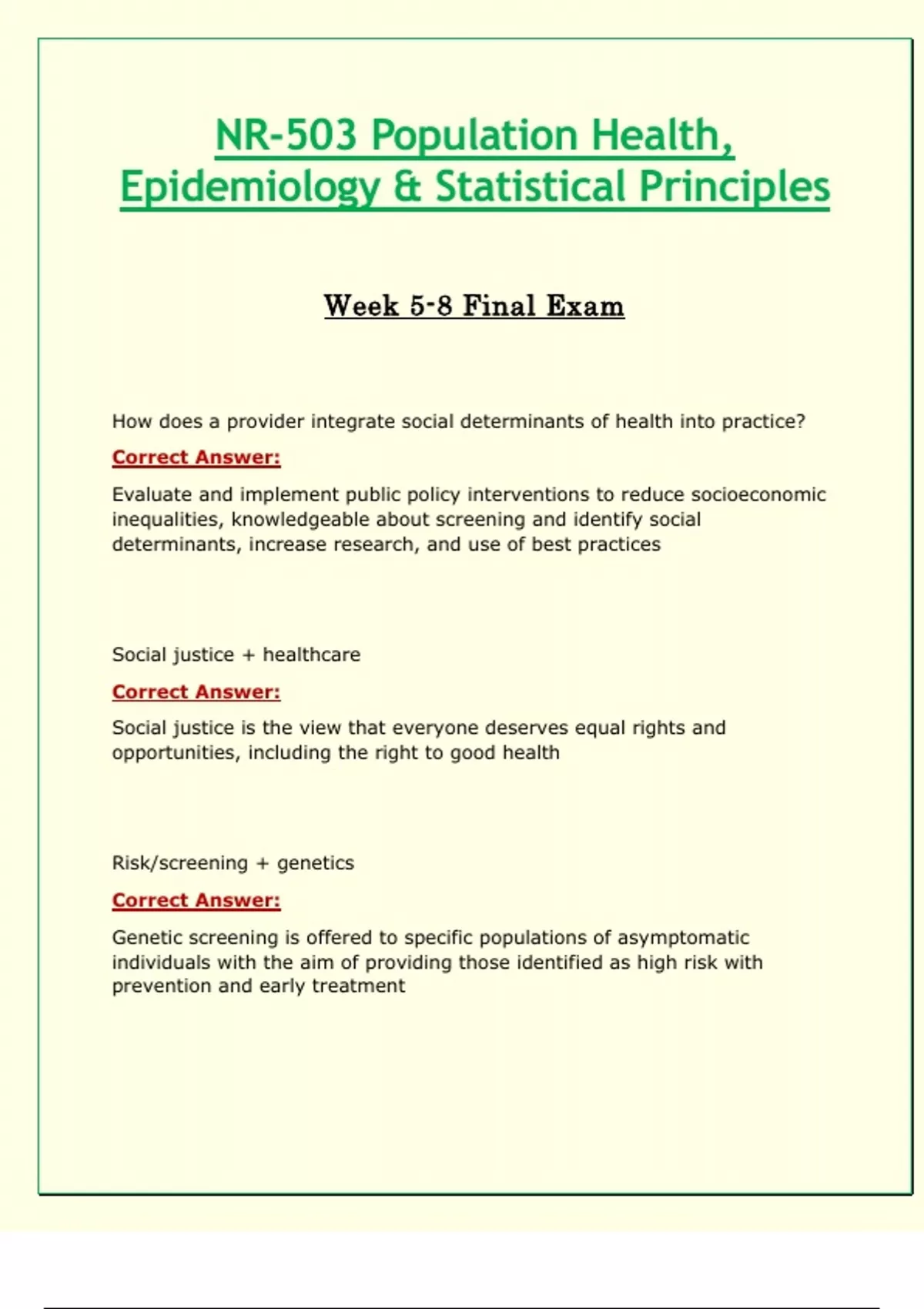 NR503 / NR 503 Week 5 8 Final Exam (Latest 2024 / 2025) Population