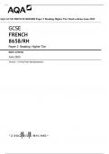 AQA GCSE FRENCH 8658/RH Paper 3 Reading Higher Tier Mark scheme June 2023