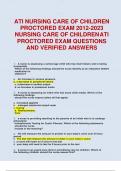  TEST BANK FOR ATI NURSING CARE OF CHILDREN PROCORED EXAM PREP PRACTICE QUESTIONS AND CORRECT ANSWERS WITH RATIONALES