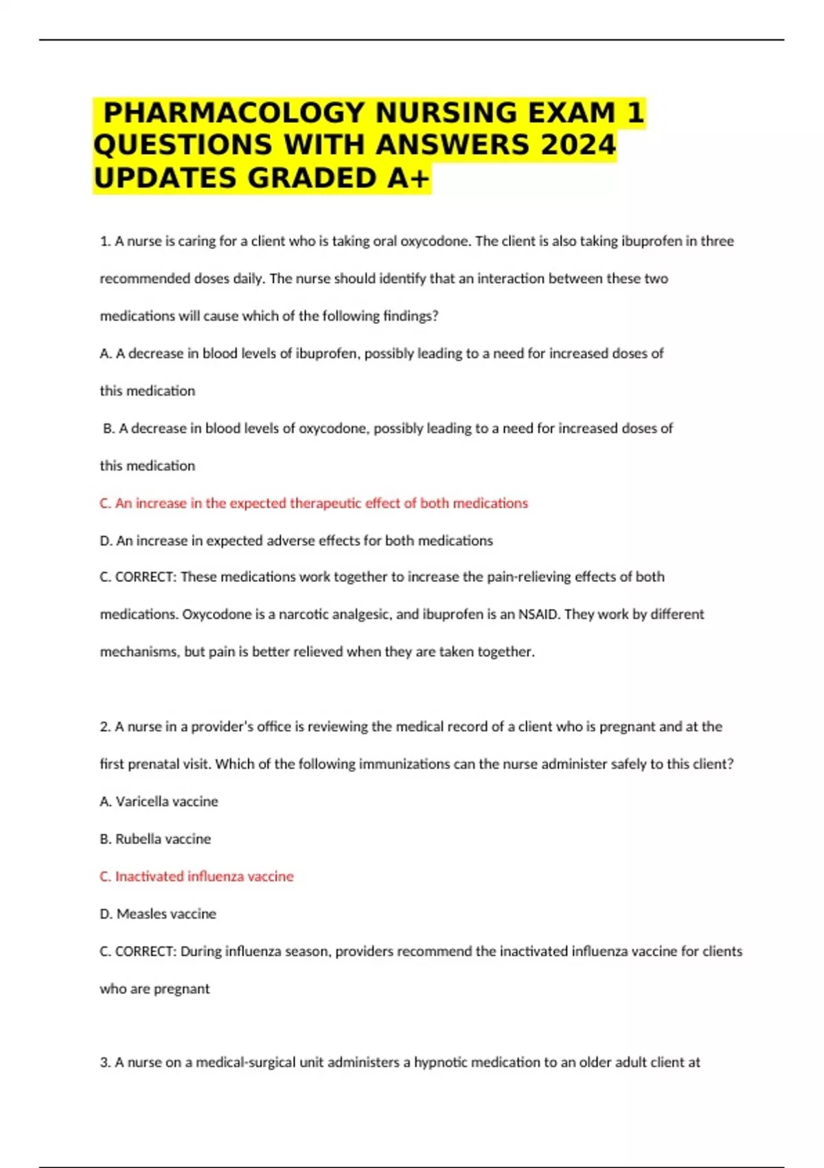 PHARMACOLOGY NURSING EXAM 1 QUESTIONS WITH ANSWERS 2024 UPDATES GRADED ...