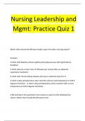 Nursing Leadership and  Mgmt: Practice Quiz 1