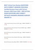 BKAT Critical Care Review QUESTIONS WITH CORRECT ANSWERS 2023/2024 Verified Answers Exam with Correct Answers 2023 Exam 2023 - 2024 ACTUAL EXAM QUESTIONS AND CORRECT DETAILED ANSWERS ANSWERS ALREADY GRADED A+