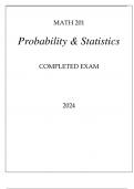 MATH 201 PROBABILITY & STATISTICS COMPLETED EXAM 2024.