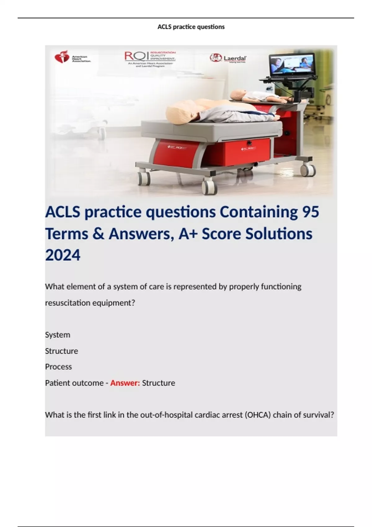 ACLS practice questions Containing 95 Terms & Answers, A+ Score