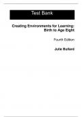 Test Bank for Creating Environments for Learning Birth to Age Eight 4th Edition By Julie Bullard (All Chapters, 100% Original Verified, A+ Grade)