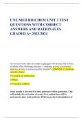 UNE MED BIOCHEM UNIT 3 TEST  QUESTIONS WITH CORRECT  ANSWERS AND RATIONALES  GRADED A+ 2023/2024