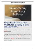 Religion Adventist study questions Ward RELB 101 Containing 62 Terms with Answers 2024. 