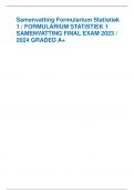 Samenvatting Formularium Statistiek 1 / FORMULARIUM STATISTIEK 1 SAMENVATTING FINAL EXAM 2023 / 2024 GRADED A+  Formularium Statistiek 1