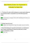 Sales Mastery Exam (Part 1, 2, 3,) Colorado Car Sales Test Latest Questions and Answers (2024 / 2025) (Verified by Expert)