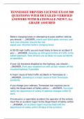 TENNESSEE DRIVERS LICENSE EXAM 300  QUESTIONS WITH DETAILED VERIFIED  ANSWERS WITH RATIONALE /NEW!! /A+  GRADE ASSURED