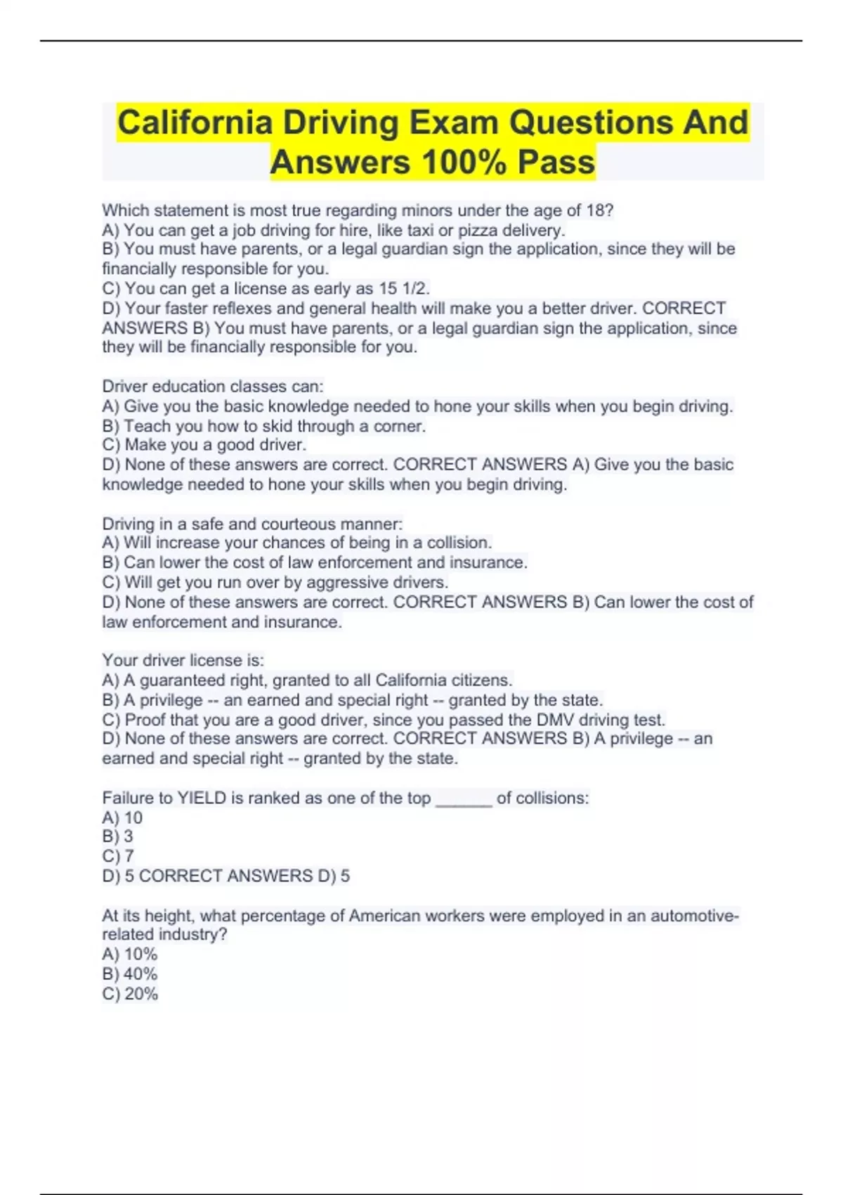 A Package Deal For California DMV Permit, California Driving Test