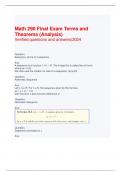 Math 290 Final Exam Terms and Theorems (Analysis) Verified questions and answers|2024