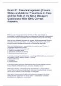 Exam 1 Case Management (Covers Slides and Article Transitions in Care and the Role of the Case Manager)