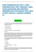 HESI PHARMACOLOGY EXIT  HESI PHARMACOLOGY EXIT VERSION 1 REAL EXAM QUESTIONS AND VERIFIED ANSWERS WITH RATIONALE 2023-2024 LATEST UPDATE// ALREADY GRADED A+ 