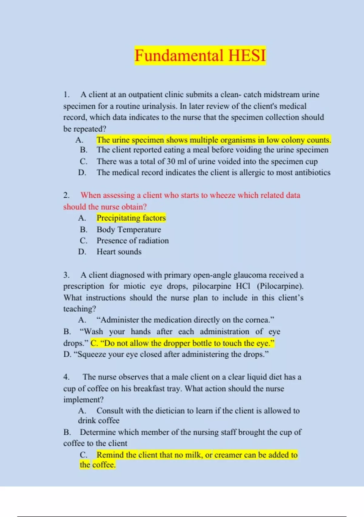 Hesi Rn Fundamentals Exam 3 Versions Combined Questions And Answers Updated 2023 2024 1384