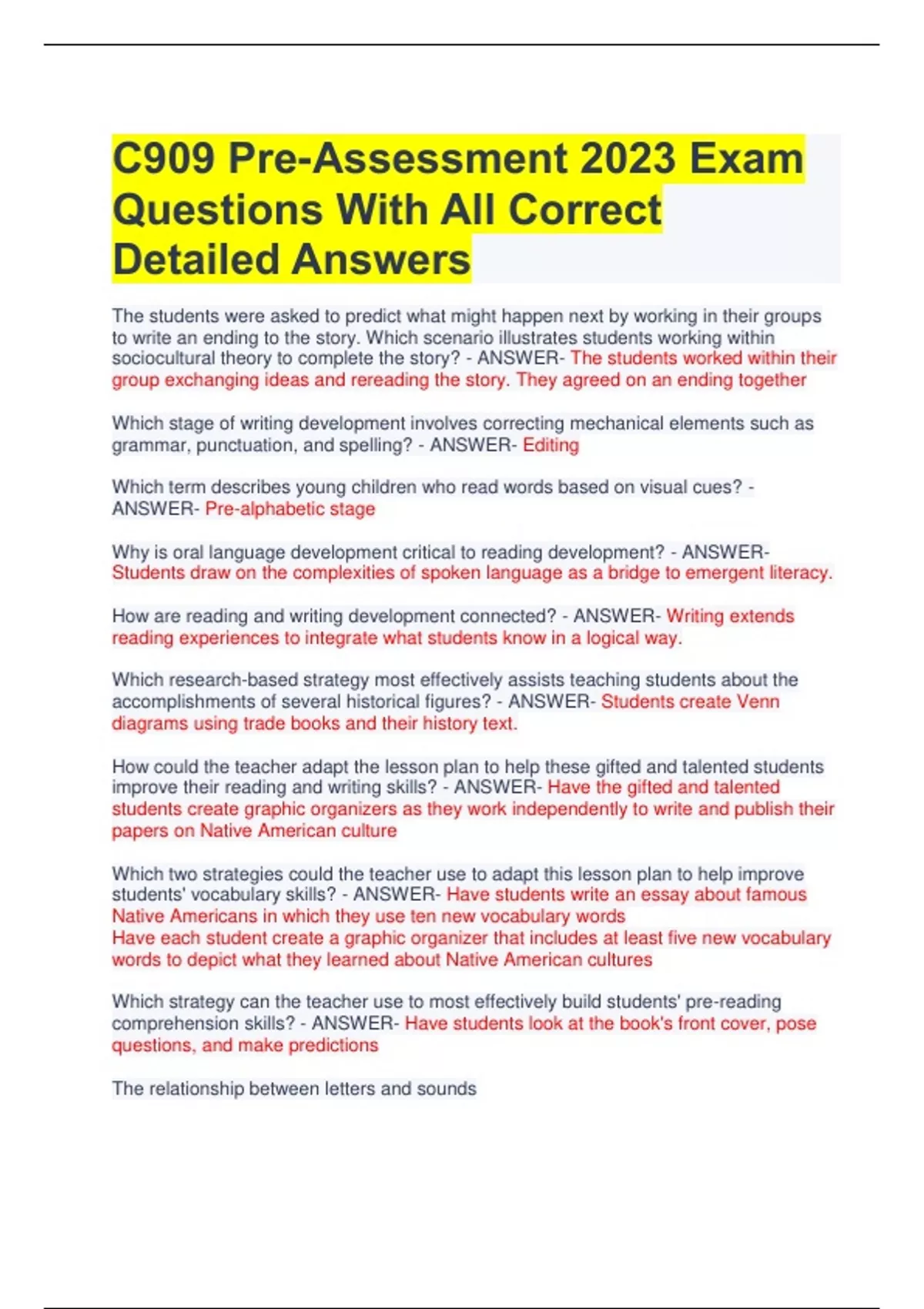 C909 Pre-assessment 2023 Exam Questions With All Correct Detailed 