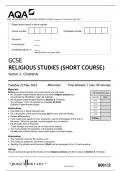 AQA GCSE RELIGIOUS STUDIES (SHORT COURSE) Section 2: Christianity QP 2023 