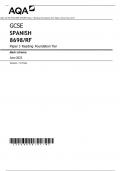 AQA GCSE SPANISH 8698/RF Paper 3 Reading Foundation Tier Mark scheme June 2023