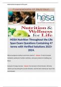 HOSA Nutrition Throughout the Life Span Exam Questions Containing 47 terms with Verified Solutions 2023-2024.