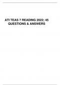 ATI TEAS 7 READING 2022; 45 QUESTIONS & ANSWERS Tutor3570@gmail.com