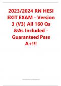 2023/2024 RN HESI EXIT EXAM - Version  3 (V3) All 160 Qs &As Included - Guaranteed Pass  A+!!!