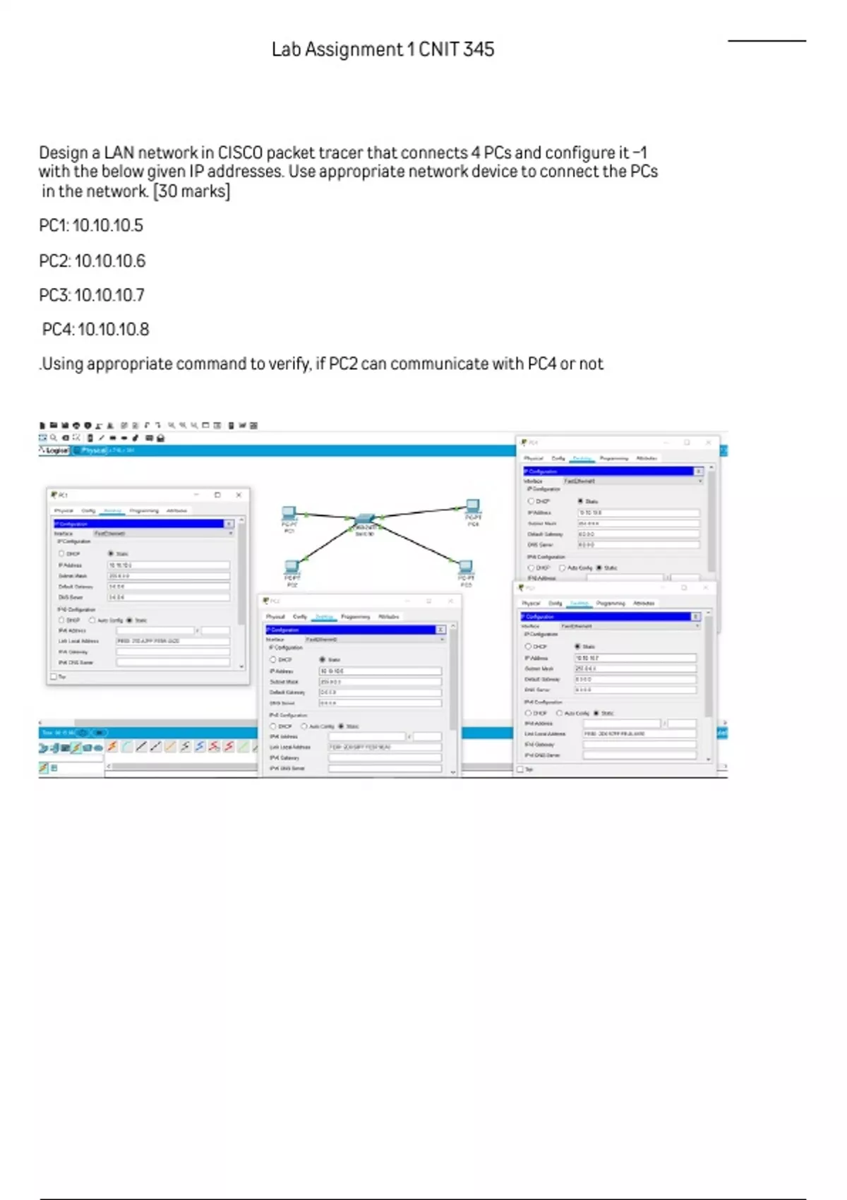 ANSWER Lab Assignment Design A LAN Network In CISCO Packet Tracer ...