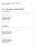 UNE Medical Biochemistry Unit 1 Test Questions And Answers With Verified Updates