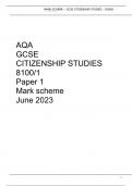 AQA GCSE CITIZENSHIP STUDIES 8100/1 Paper 1 Mark scheme June 2023