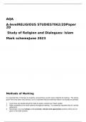  AQA  A-levelRELIGIOUS STUDIES7062/2DPaper 2D   Study of Religion and Dialogues: Islam  Mark schemeJune 2023